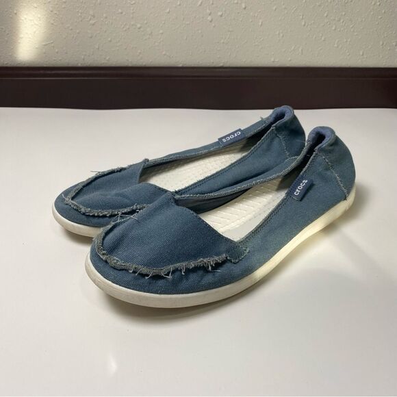 Crocs Blue Canvas Slip On Loafers Boat Shoes Women's Size 10 - Picture 12 of 13